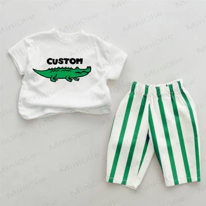 Personalized Crocodile Baby Green Striped Set with Name Customization - image 1