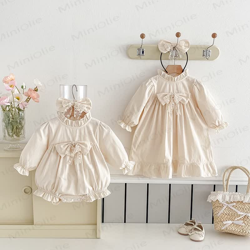 Baby Toddler Solid Color Bow Dress/Bodysuit - image 4