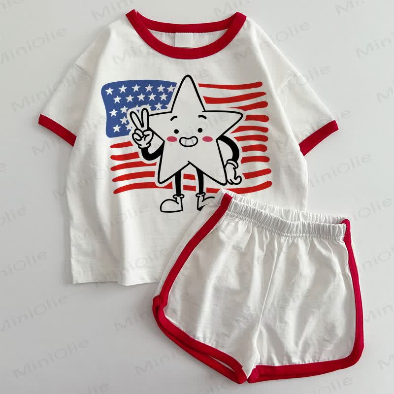 Baby independence Day T-shirt and Shorts 2-Piece Set - White&Red - 3-5T - image 1