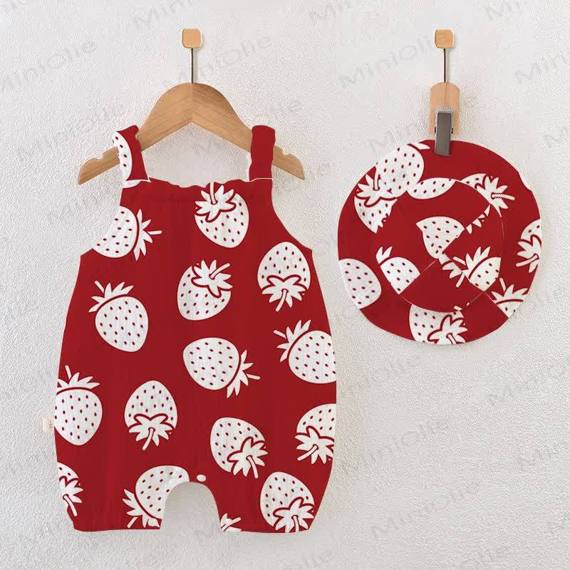 Baby Strawberry Red Strap Romper with Hat - Red - 18-24M - image 1