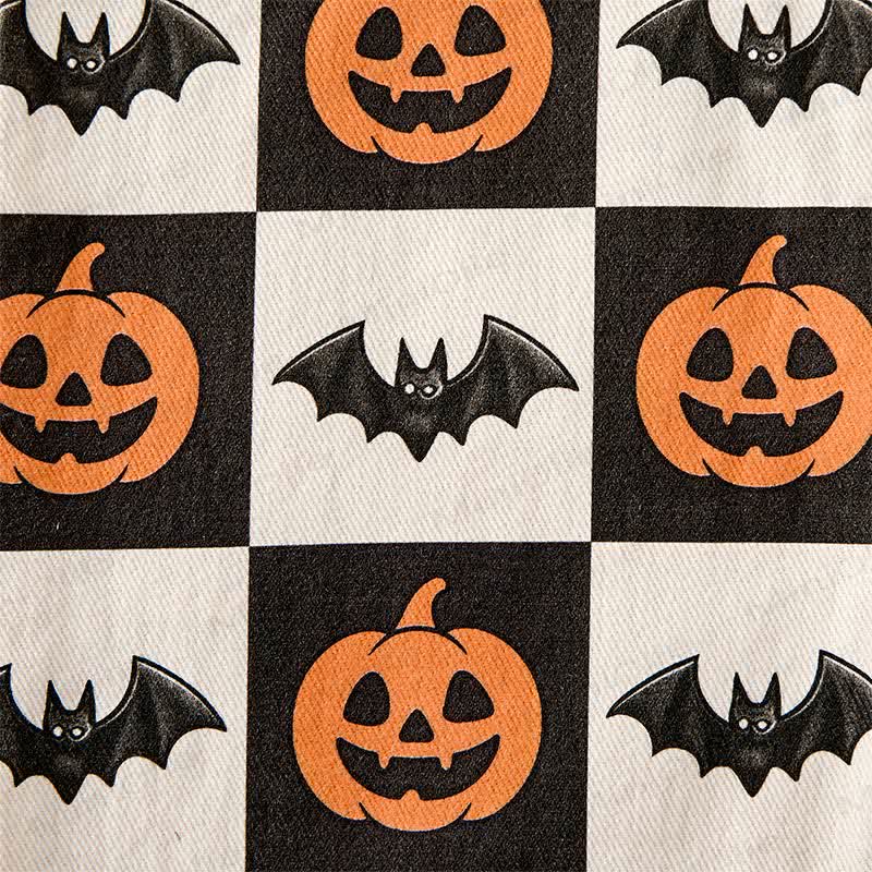Baby Toddler Pumpkin Bat Black White Checkerboard Print Beige Overalls - image 8