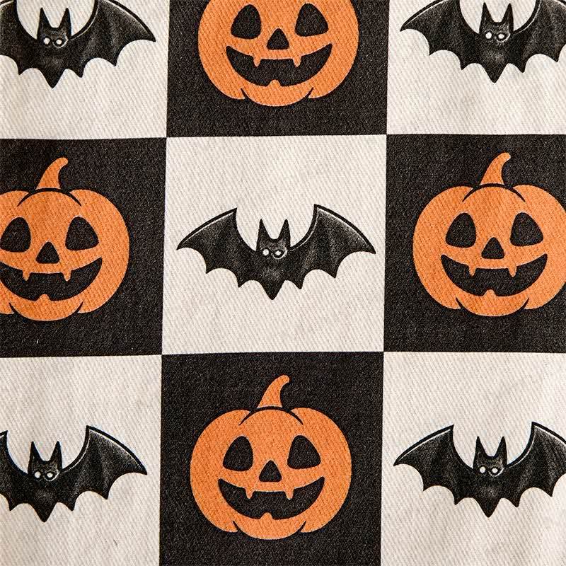 Baby Toddler Pumpkin Bat Black White Checkerboard Print Beige Overalls - image 8