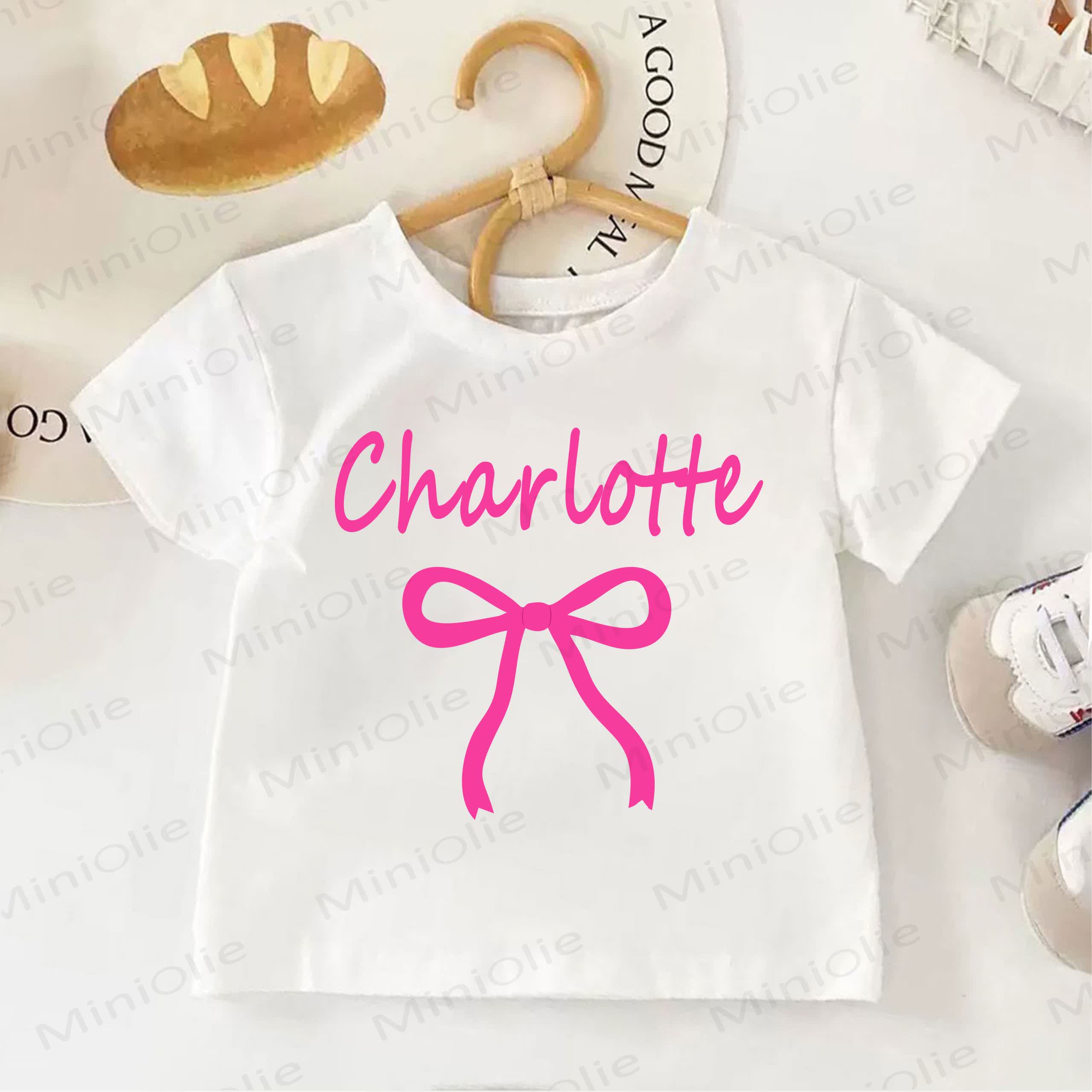 Customized Bow Toddler Kid Girls Personalize Your Name White T-shirt - image 1