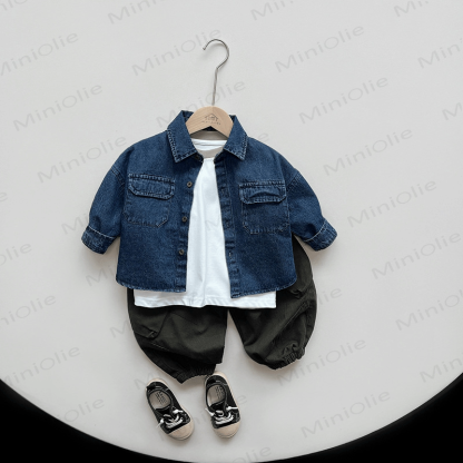 Toddler Solid Color Lapel Denim Jacket - image 10