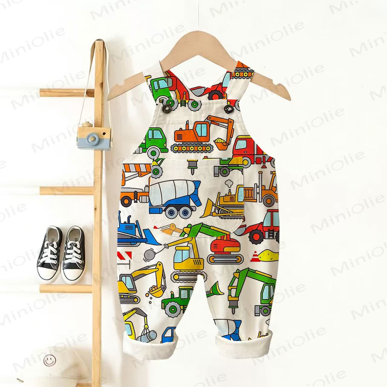Baby Toddler Excavator Print Overalls - White - 3-5T - image 1