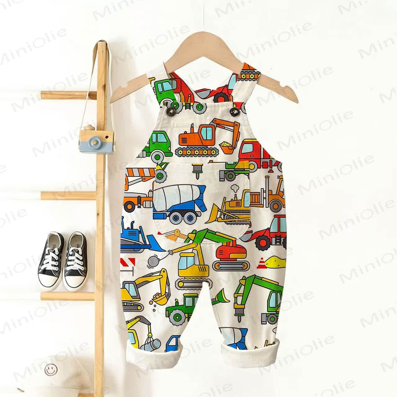 Baby Toddler Excavator Print Overalls - White - 3-5T - image 1