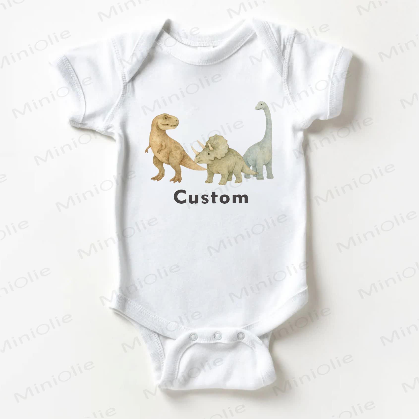 Name Customization Dinosaur Baby White Bodysuit - image 1