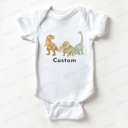 Name Customization Dinosaur Baby White Bodysuit - image 1