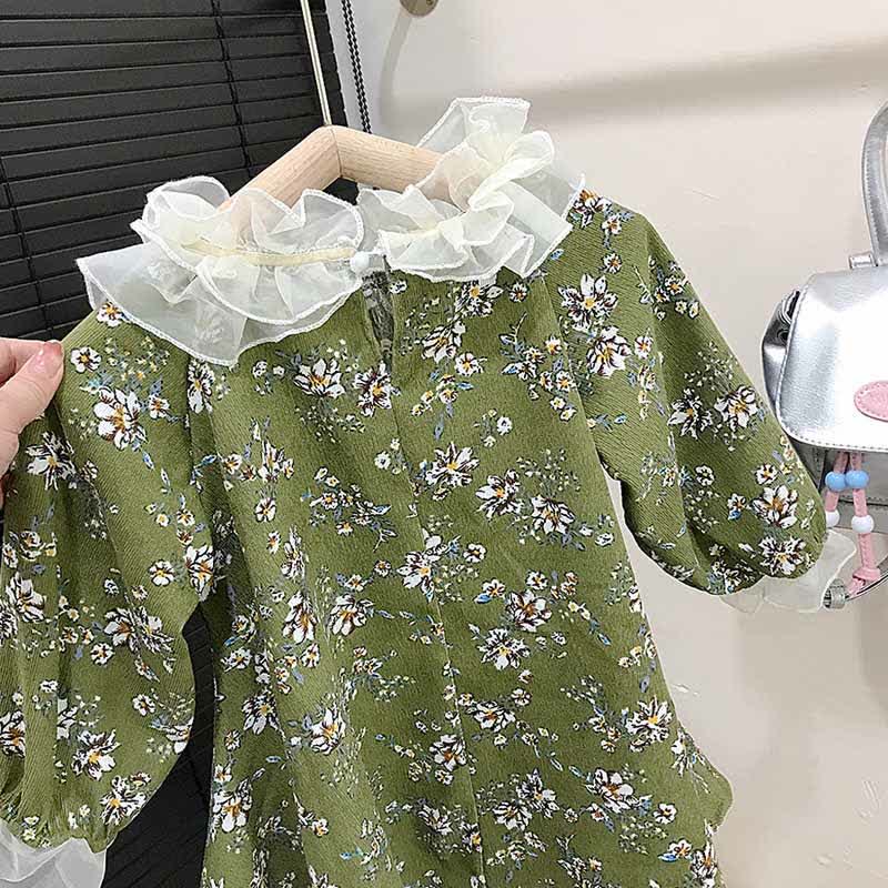 Toddler Green Flower Corduroy Dress - image 8