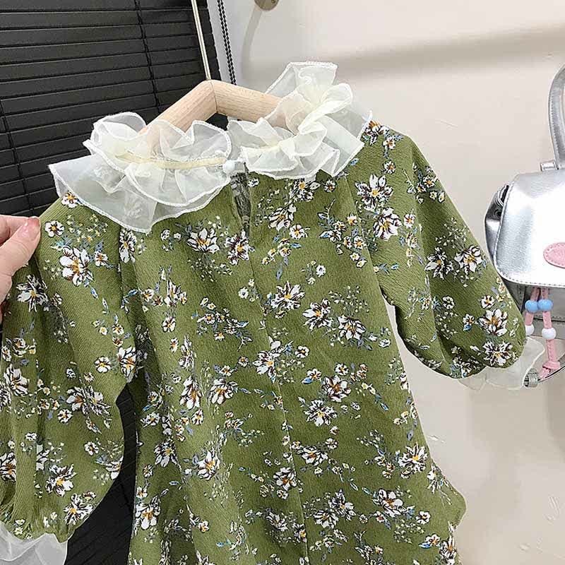 Toddler Green Flower Corduroy Dress - image 8