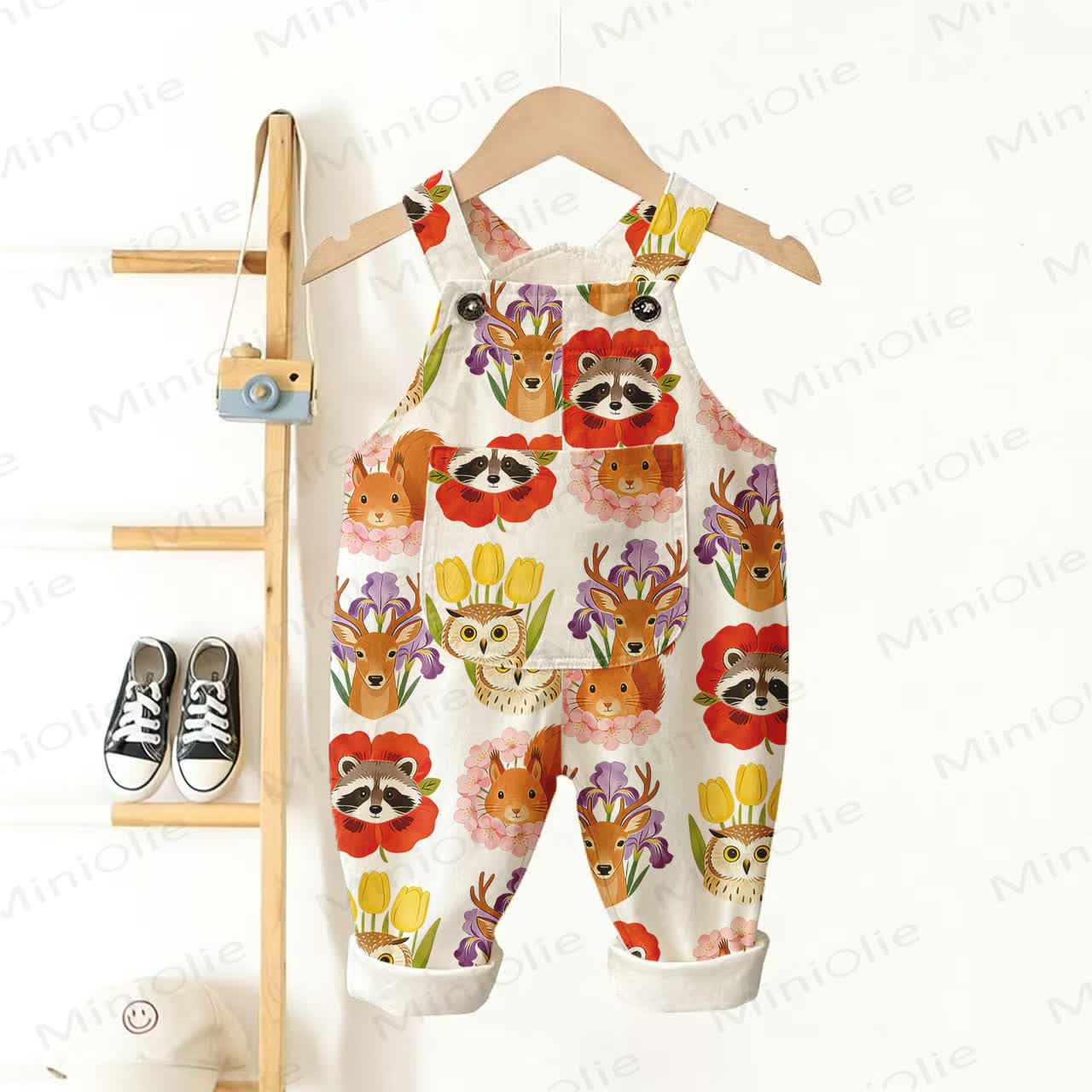 Baby Toddler Forest Animal Print Overalls - Beige - 3-5T - image 1
