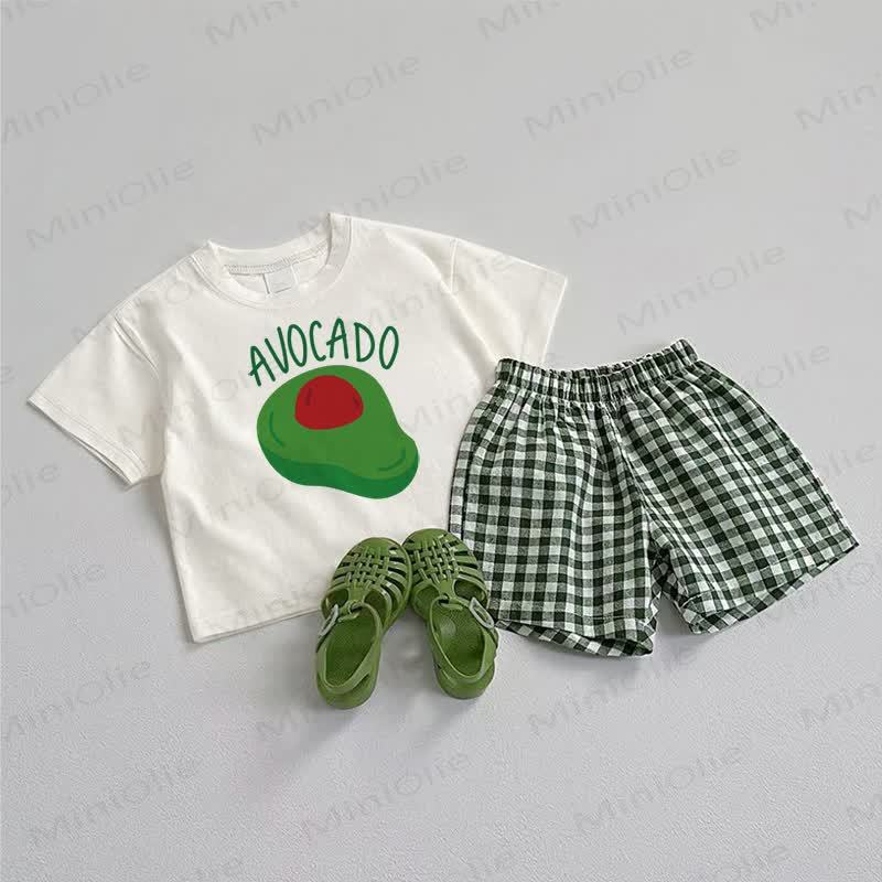 AVOCADO Baby Tee and Plaid Shorts 2-Piece Set - White&Green - 3-5T - image 1
