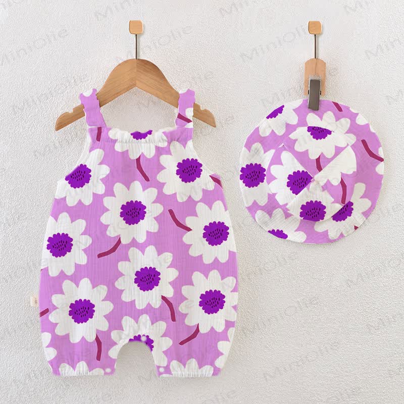 Baby Floral Print Romper with Hat - Purple - 18-24M - image 1
