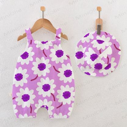 Baby Floral Print Romper with Hat - Purple - 18-24M - image 1