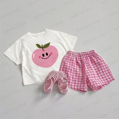 Baby Peach Tee and Plaid Shorts 2-Piece Set - White&Pink - 3-5T - image 1