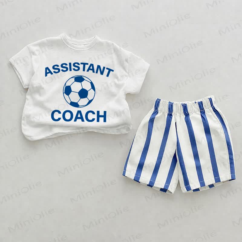 ASSISTANT COACH Baby Blue Vertical Striped 2-piece Shorts Set - White&Blue - 2-3T - image 1