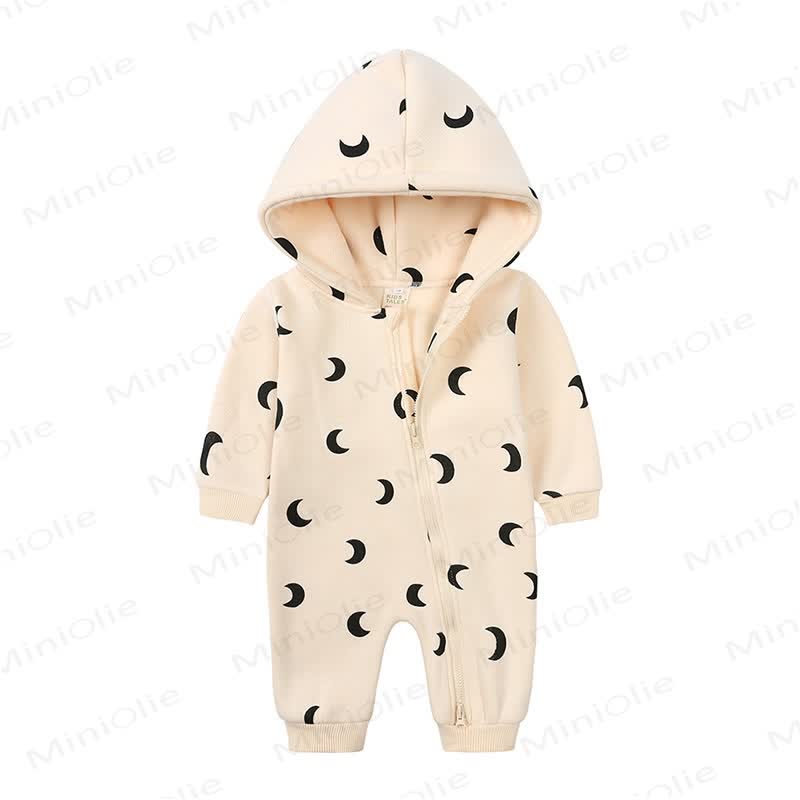 Baby Moon Print Hooded Romper - Beige - 18-24M - image 1