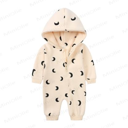 Baby Moon Print Hooded Romper - Beige - 18-24M - image 1