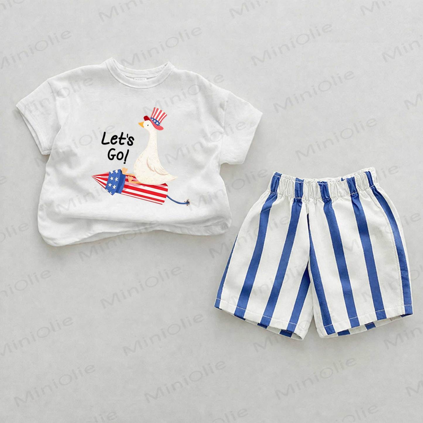 LET'S GO! Baby American Flag Duck Blue Vertical Striped 2-piece Set - White&Blue - 2-3T - image 1