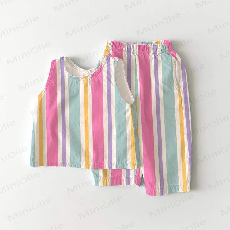 Toddler White Vertical Stripes Sleeveless 2-piece Set - White - 5-7T - image 1