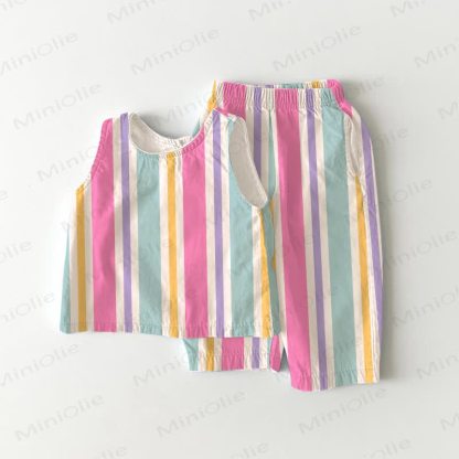 Toddler White Vertical Stripes Sleeveless 2-piece Set - White - 5-7T - image 1