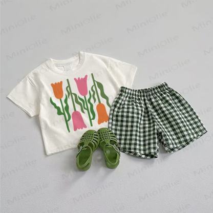 Baby Tulip Tee and Shorts 2-Piece Set - White&Green - 3-5T - image 1