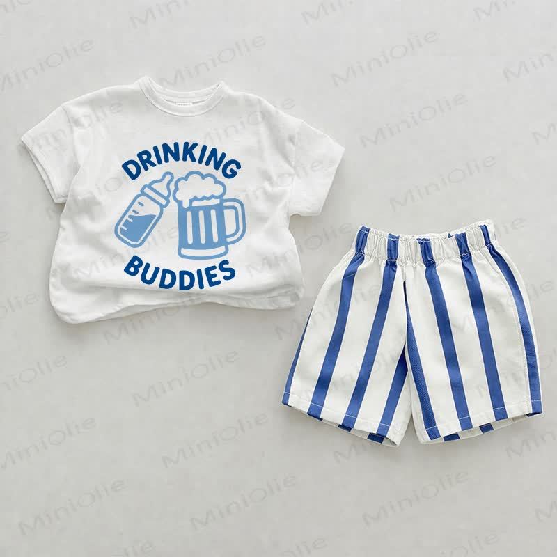 DRINKING BUDDIES Baby Blue Vertical Striped 2-piece Shorts Set - White&Blue - 2-3T - image 1