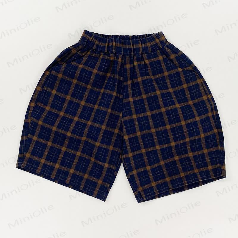 Toddler Cotton Plaid Shorts - Navy Blue - 6-7T - image 3