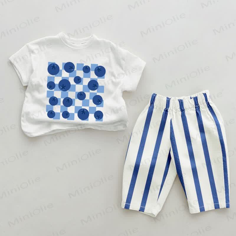 Baby Checkerboard Blueberry Blue Vertical Striped 2-piece Set - White&Blue - 2-3T - image 1