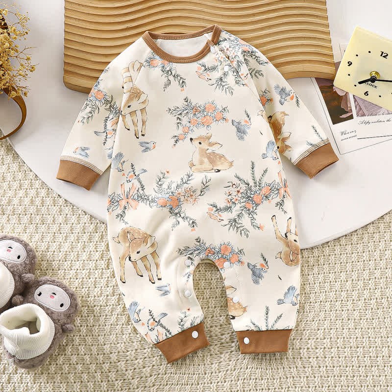 Baby Cute Animals Contrast Color Romper - Coffee - 18-24M - image 6
