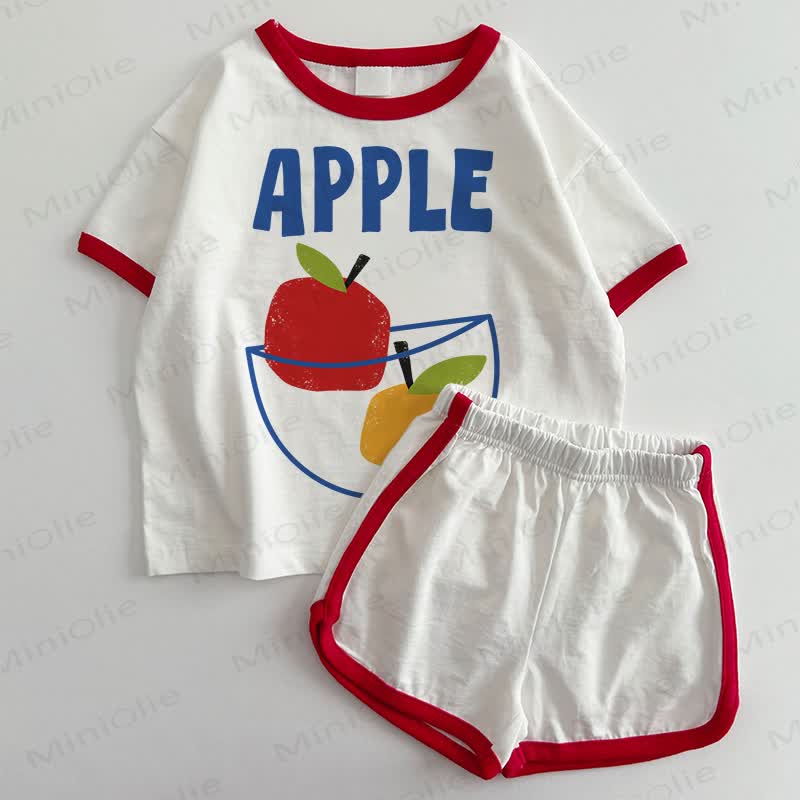  APPLE Baby T-shirt and Shorts 2-Piece Set - White&Red - 3-5T - image 1