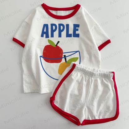  APPLE Baby T-shirt and Shorts 2-Piece Set - White&Red - 3-5T - image 1