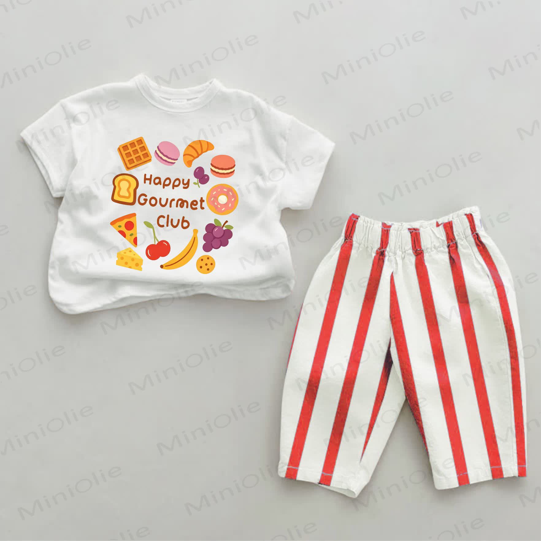 HAPPY GOURMET CLUB Baby Food Print Red Striped 2-piece Set - White&Red - 2-3T - image 1