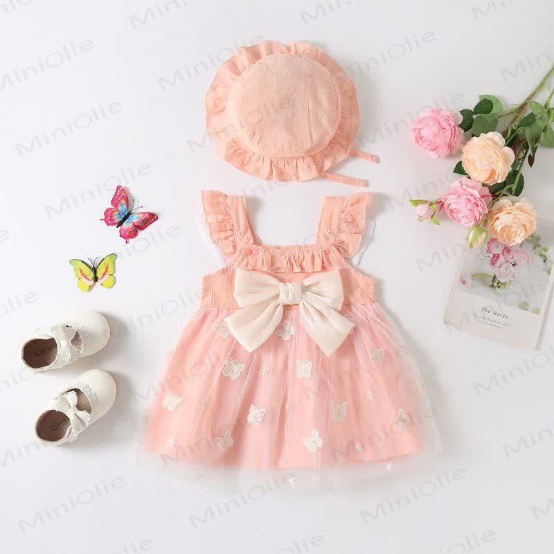 Baby Butterfly Bow Dress with Hat - Pink - 15-24M - image 8