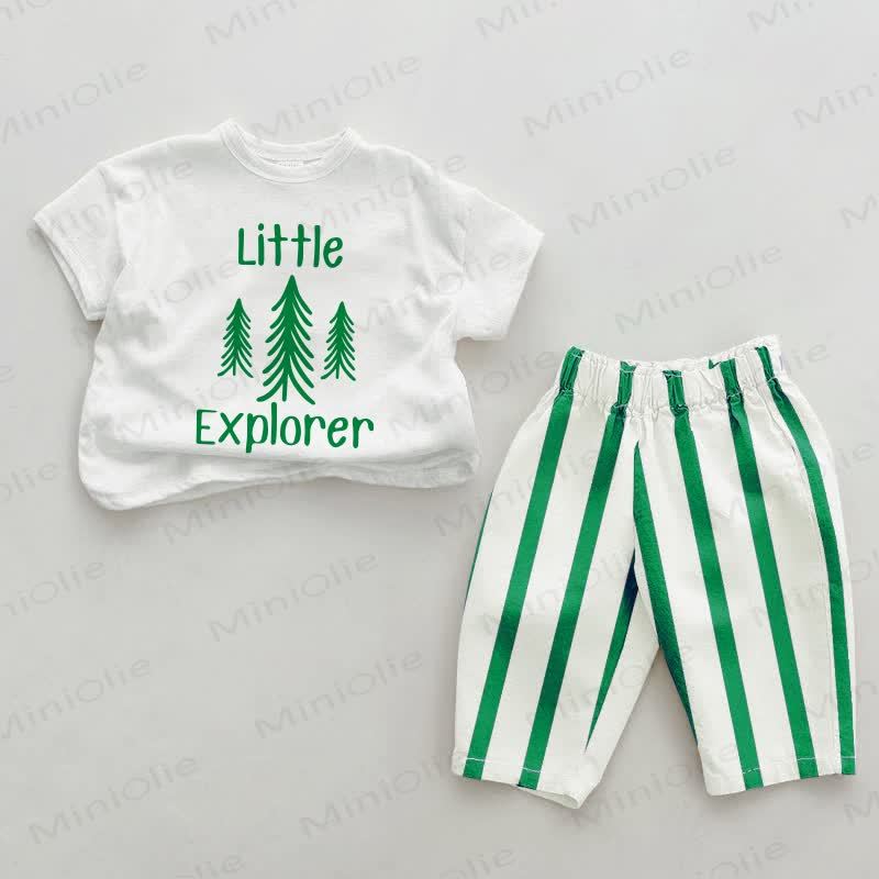 LITTLE EXPLORER Baby Forest Green Vertical Striped 2-piece Set - White&Green - 2-3T - image 1