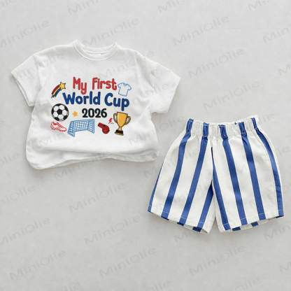MY FIRST WORLD CUP 2026 Baby Football Blue Vertical Striped 2-piece Shorts Set - White&Blue - 2-3T - image 1