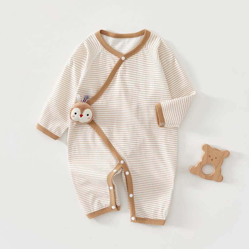 Baby 3d Animal Striped Kimono Romper - Khaki - 3-6M - image 7