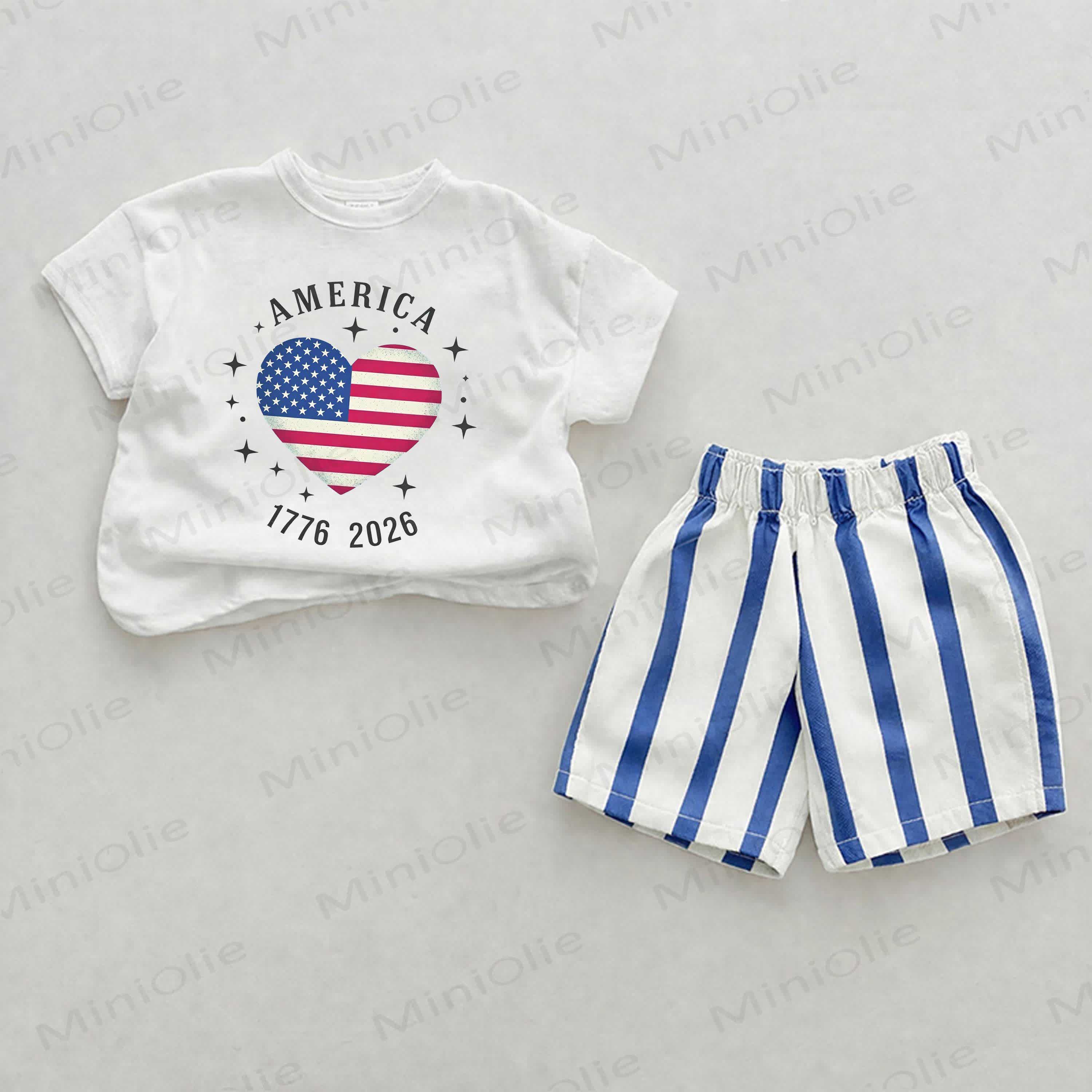 AMERICA 1776 2026 Baby American Flag Blue Vertical Striped 2-piece Set - White&Blue - 2-3T - image 1