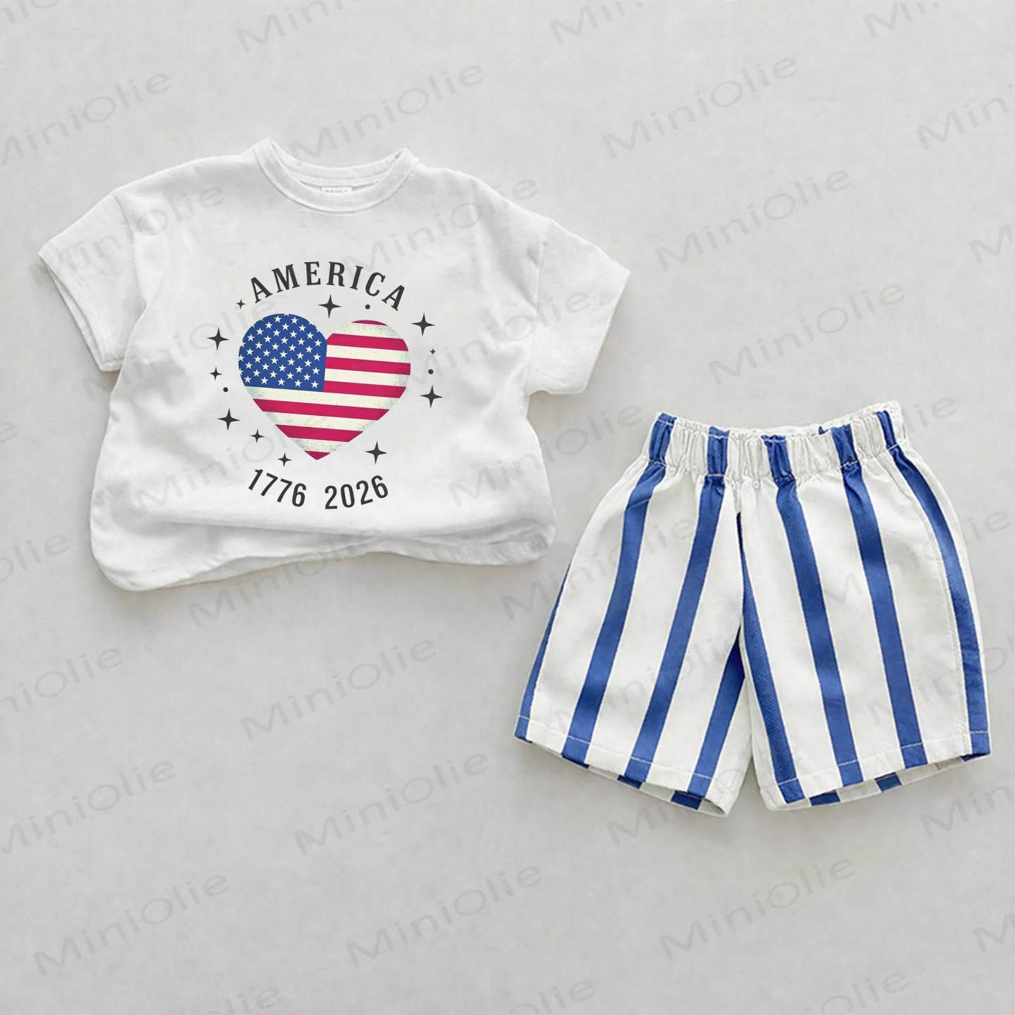 AMERICA 1776 2026 Baby American Flag Blue Vertical Striped 2-piece Set - White&Blue - 2-3T - image 1