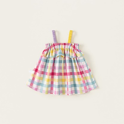 Toddler Lovely Colorful Plaid Suspenders Dress - image 2