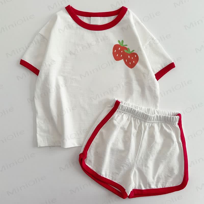 Baby Strawberry T-shirt and Shorts 2-Piece Set - White&Red - 3-5T - image 1