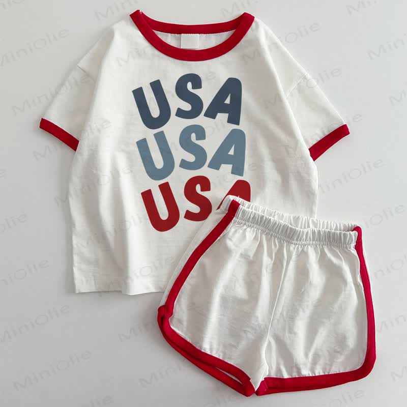 USA USA USA Baby T-shirt and Shorts 2-Piece Set - White&Red - 3-5T - image 1