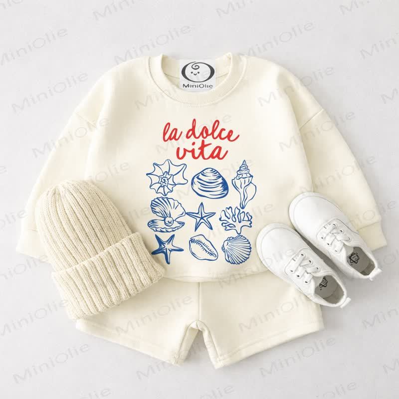 LA DOLCE VITA Baby Seashell Cream White Sweatshirt and Shorts 2-piece Set - Cream White - 3-4T - image 1