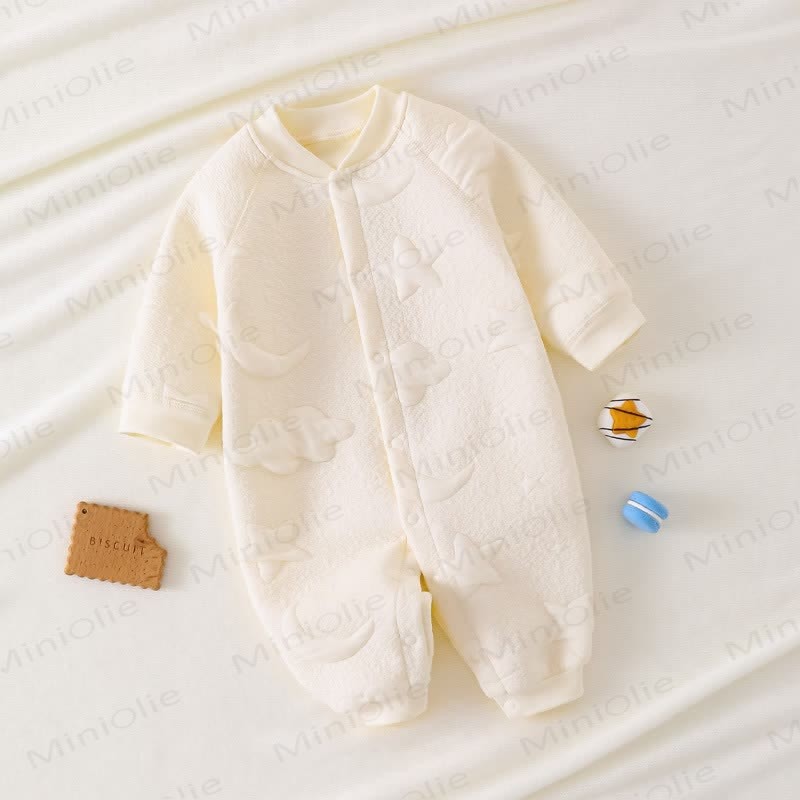 Baby Moon Star Solid Color Quilted Romper - Beige - 18-24M - image 3