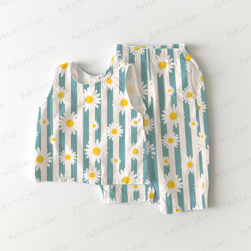 Baby Toddler Daisy Vertical Striped 2-piece Sleeveless Set - Green - 3-4T - image 1