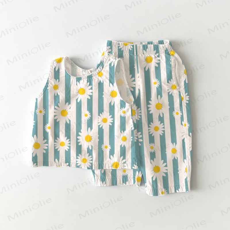 Baby Toddler Daisy Vertical Striped 2-piece Sleeveless Set - Green - 3-4T - image 1