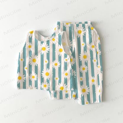 Baby Toddler Daisy Vertical Striped 2-piece Sleeveless Set - Green - 3-4T - image 1