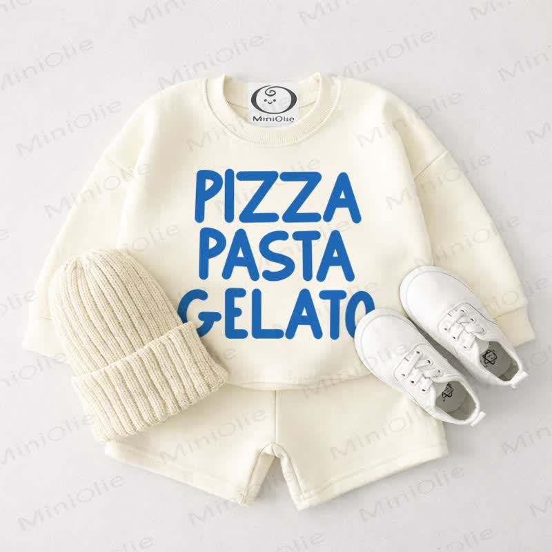 PIZZA PASTA GELATO Baby Cream White Sweatshirt and Shorts 2-piece Set - Cream White - 3-4T - image 1