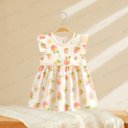 Toddler Baby Girls Print Flutter Sleeve Summer Dress - White Strawberry - 4-5T - image 3