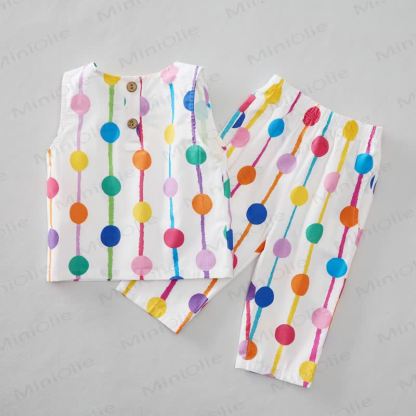 Baby Colorful Polka Dot Stripes 2-Piece Sleeveless Set - image 4